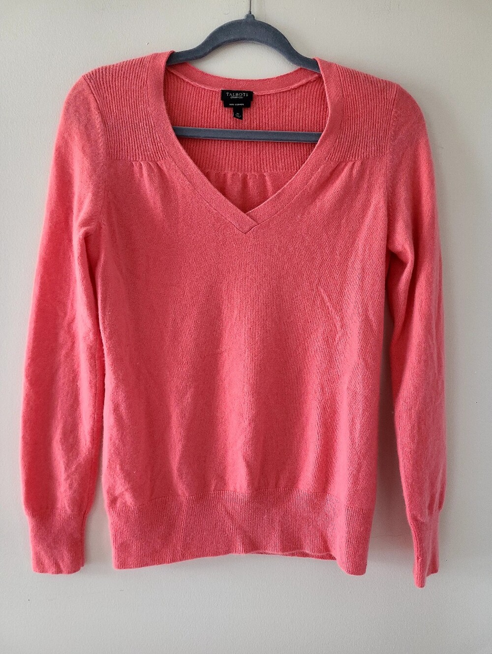 Talbots Pure Cashmere Coral Pink V-Neck Sweater Size M